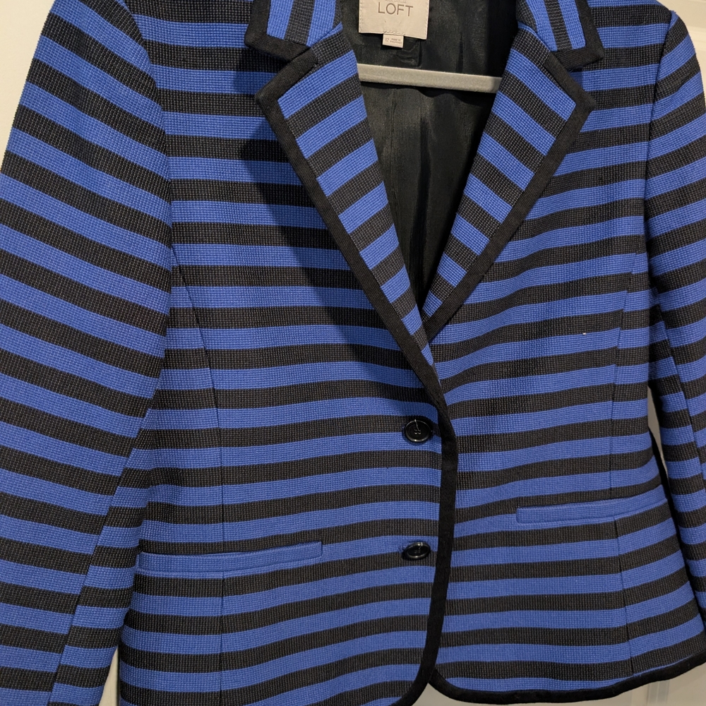 LOFT Blue and Black Striped Tailored Blazer
